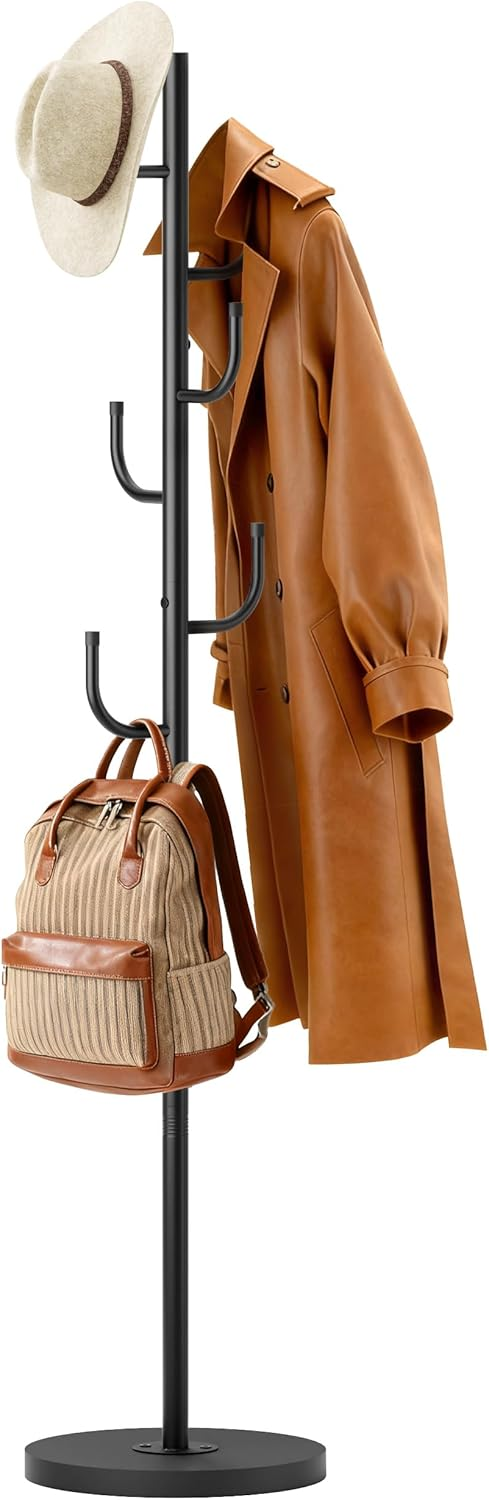 Heavy Duty Coat Rack Freestanding 4 Adjustable Size Coat Tree with Stable Wood Base