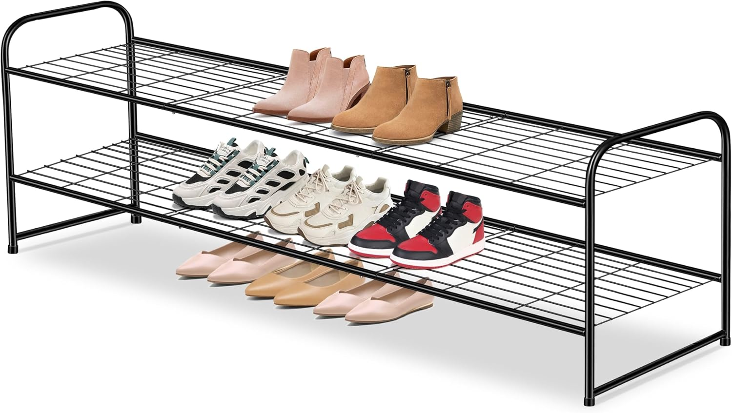 2 Tier Shoe Rack for Closet Metal Wide Stackable Shoe Storage Organizer for Entryway